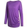 Fashion Women Long Sleeve Casual Blouse Stylish Tunic With Brown Button Accents