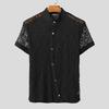 INCERUN Men Short Sleeve Front Lace See Through Sheer Tops Summer T-shirts