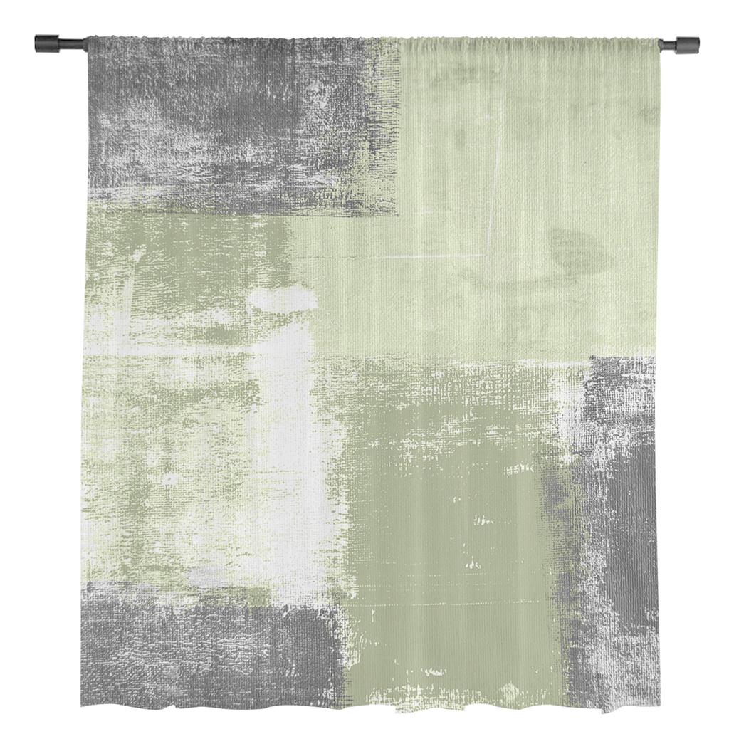 Sage Green Oil Painting Texture Paint Sheer Curtains for Living Room Decoration Window Curtains Kitchen Tulle Voile Curtains