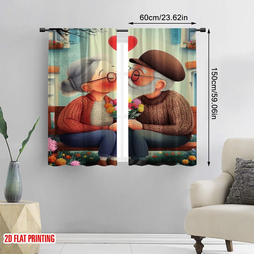 2pcs,2D plane printing Curtains Golden Love Durable Polyester (without rod) Room Decor Use for Living Room, Office, Kitchen,