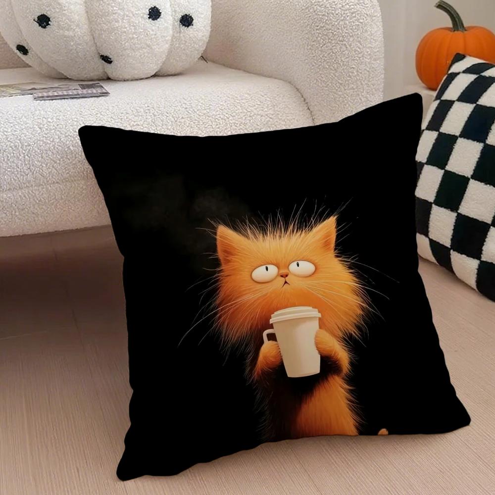 Fashion cute lovely funny black cats Cushion Cover Throw Pillow Cover Hidden Button Durable Polyester Chair Cushion