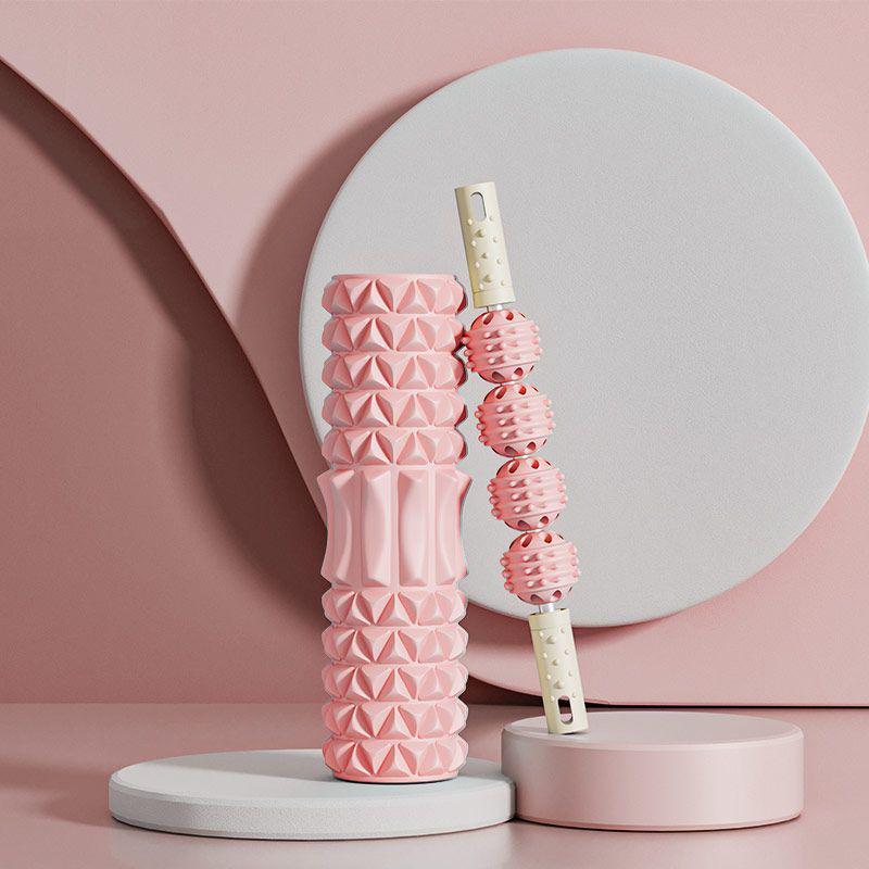 Beginners Foam Roller & Wolf Tooth Massage Stick for Muscle Relaxation, Non-Leg Slimming, and Fascia Fitness Yoga