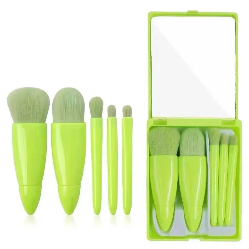 5-Piece Portable Makeup Brush Set: Eyeshadow, Blush, Lip, Mirror Box