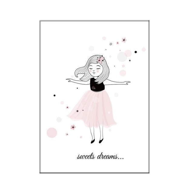 Nordic Cartoon Pink Bird for Girls Kids Canvas Painting Kindergarten Oil Painting Wall Pictures for Living Room Home Decoration