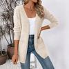 Women's Loose Fit Color Knit Cardigan with Pockets - Mid-Length Sweater for Daily Wear
