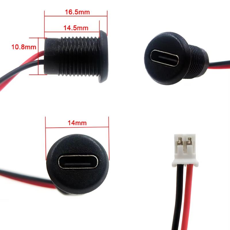 Threaded Type C Female Socket Connector Pre Soldered Wires Anticorrosion Shell For Diy Car Modification Device Repair