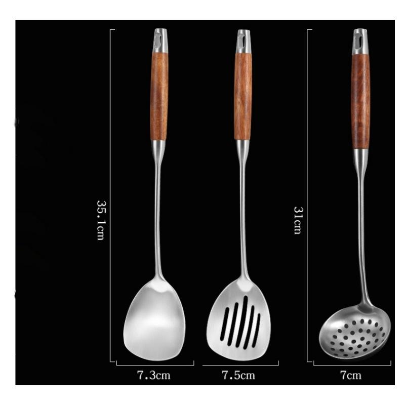 Mini Szpatułka Łyżka ze Stali Nierdzewnej z Rękojeścią z Drewna Różanego – Antypoślizgowe Przybory Kuchenne