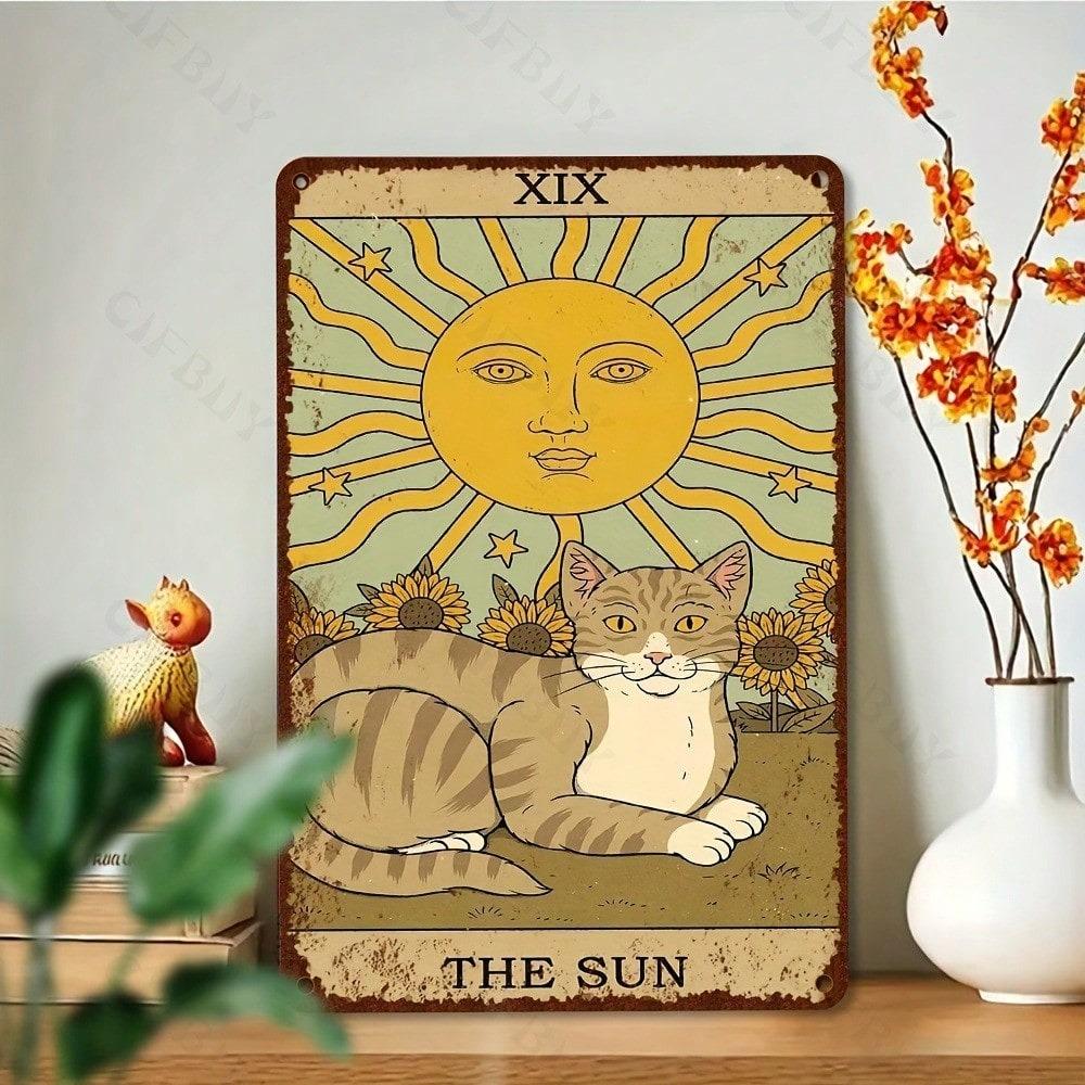 1pc Sun Tarot Metal Sign 8x12 Inch UV Print Aluminum Wall Art Home Office Bar Cafe Decor Indoor Outdoor Hanging Plaque