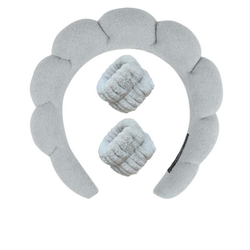 3PCS Spa Headband for Washing Face Wristband Set Sponge Makeup Headband Wrist Towels Bubble Hairband for Women Hair Accessories