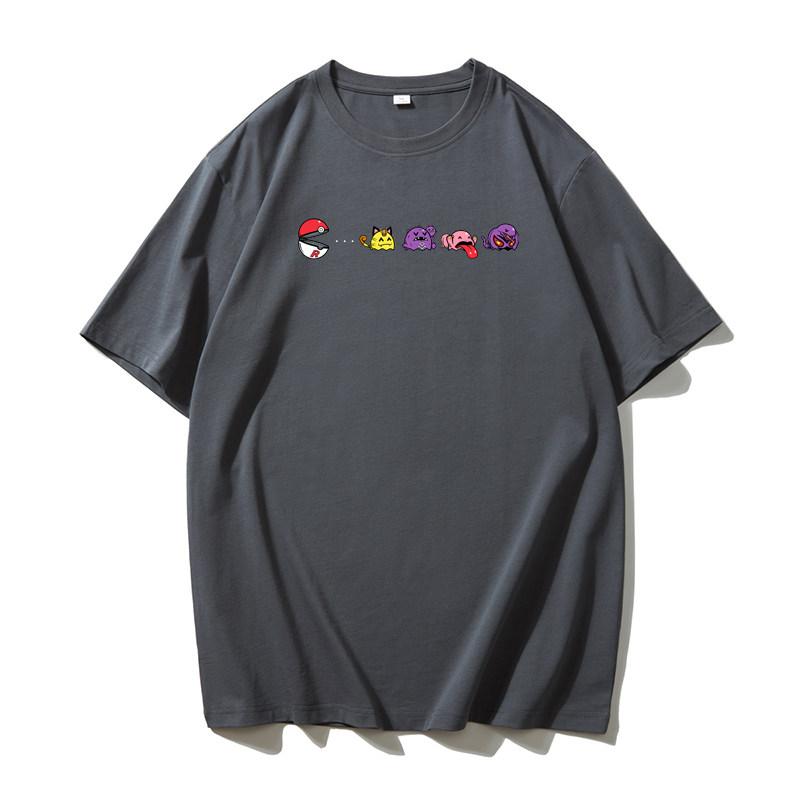 Pokemon PacMan Print Fun Game Print Versatile Shortsleeved Tshirt for Men and Women Pure Cotton Trendy Brand Summer