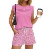 Women’s Sleeveless Top with Pleated Detail and Drawstring Waist Floral Print Shorts Two Piece Set Outfit