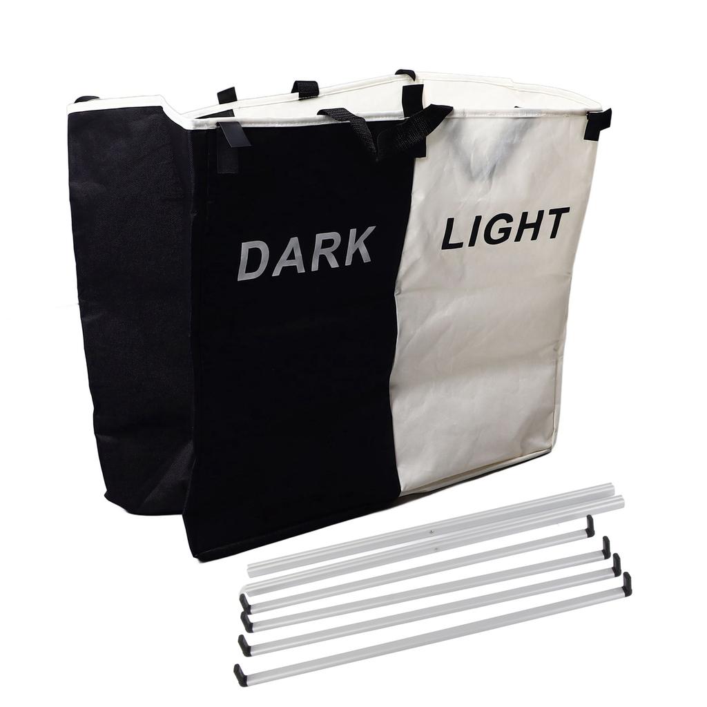 Double Laundry Hamper 2 Section Large Capacity Foldable Laundry Hamper Cloth Basket with Aluminum