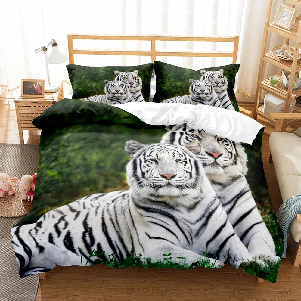 Animal White Tiger Bedding Set Scenery Comforter 3D Print Luxury Duvet Cover Set Home Textile Decor Full Queen King Single Size