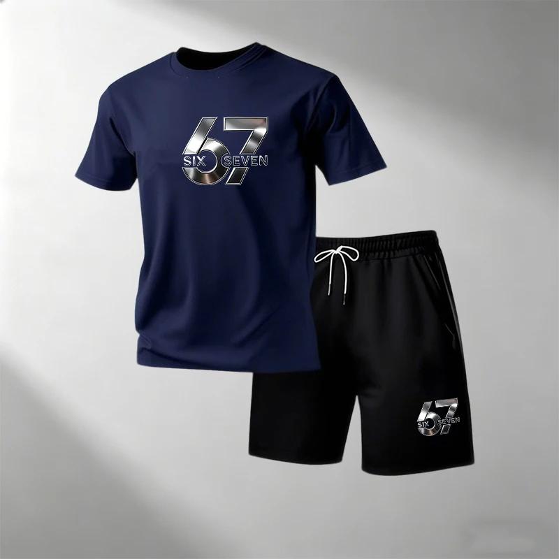 Hot Sale Men's 2 Piece T-Shirts Sets O-Neck Short Sleeve + Sports Shorts Breathable Quick Dry Casual Gym Home Outdoor Summer