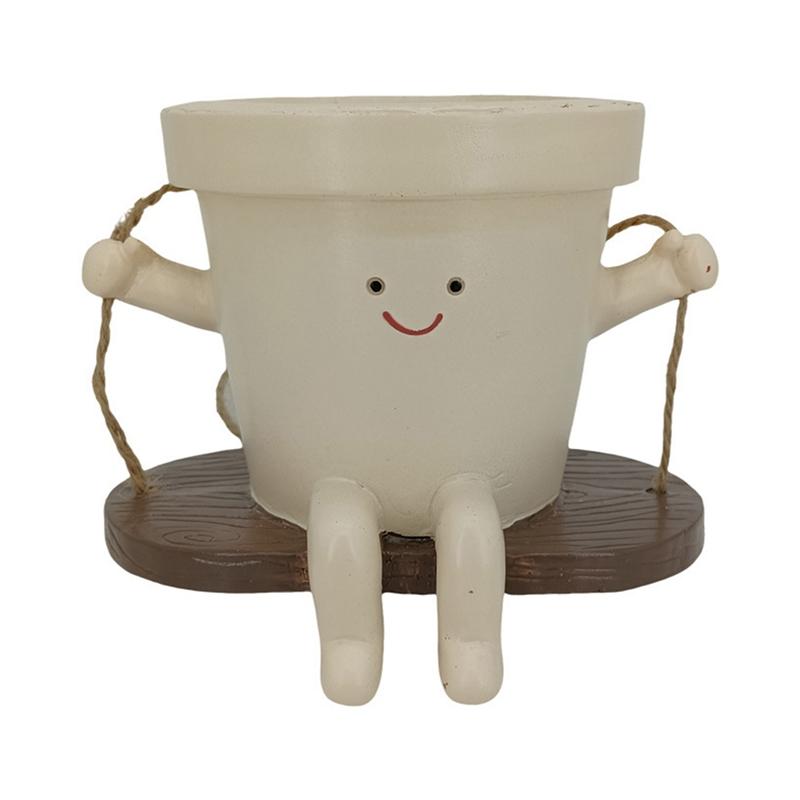 Schaukel-Blumentopf aus Kunstharz, lächelndes Gesicht, Pflanztopf, kreativer Wandbehang, für Pflanzen im Innen- und Außenbereich, Gartenzubehör