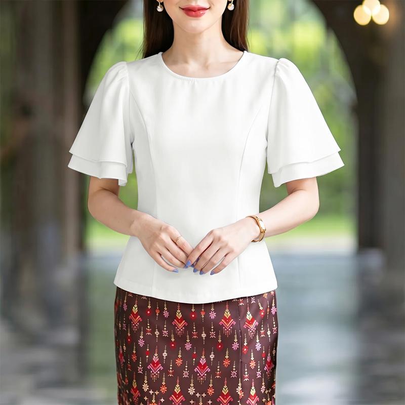 ZANZEA Women Casual Round Neck Solid Color Ruffles Short Sleeve Blouse