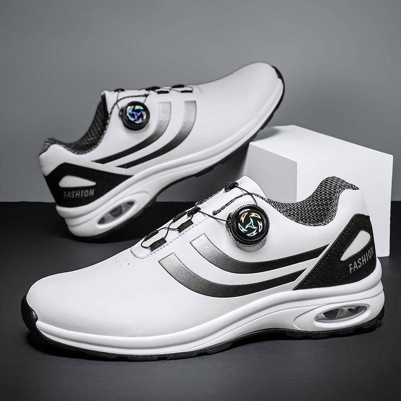 Golf Shoes Air Cushion Men Sports Running Shoes Breathable Lightweight Comfortable Athletic Nonskid Rotating Button Sneakers