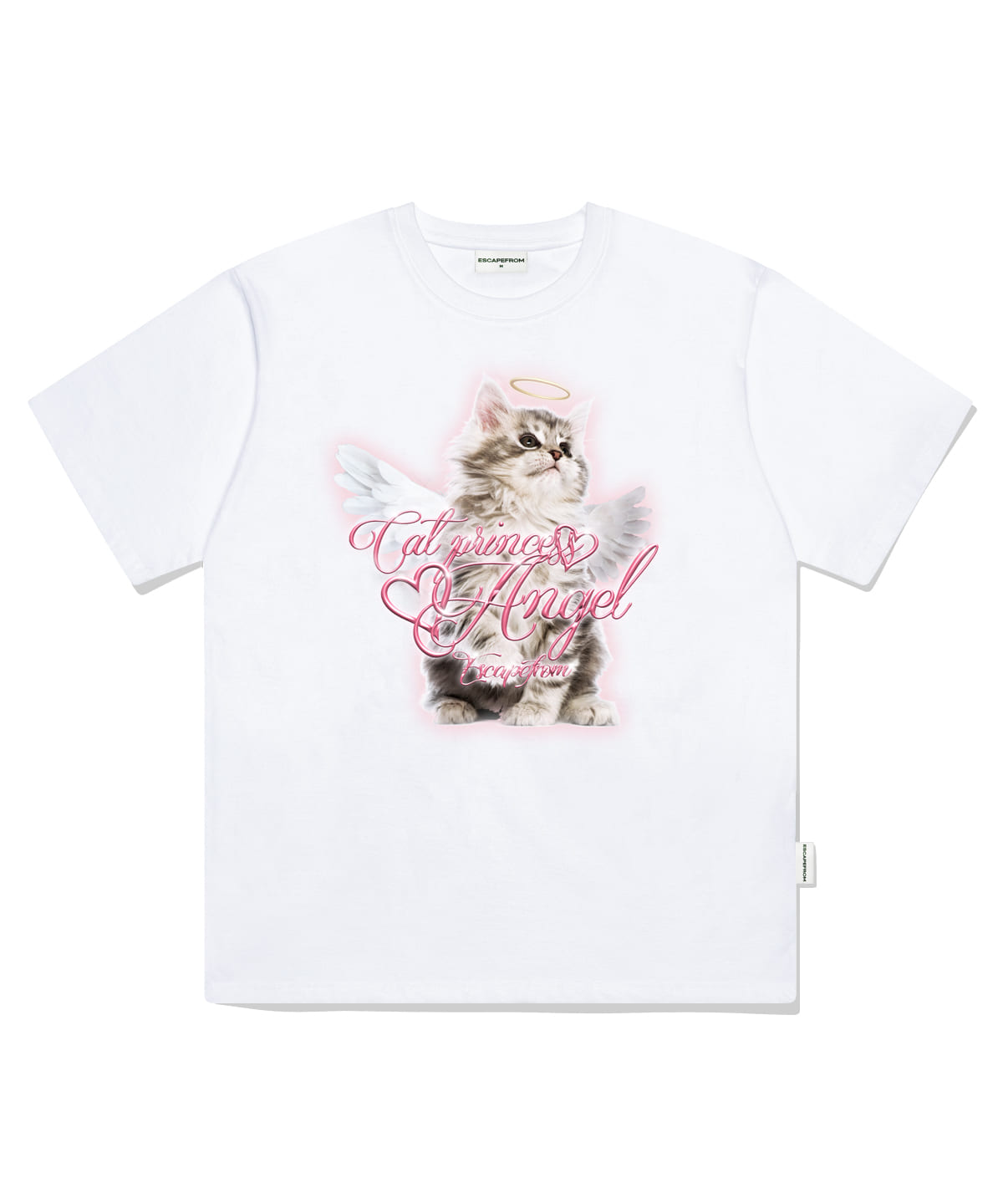 Escape From Cat Princess Angel Print Oversized Short Sleeve T-Shirt White L