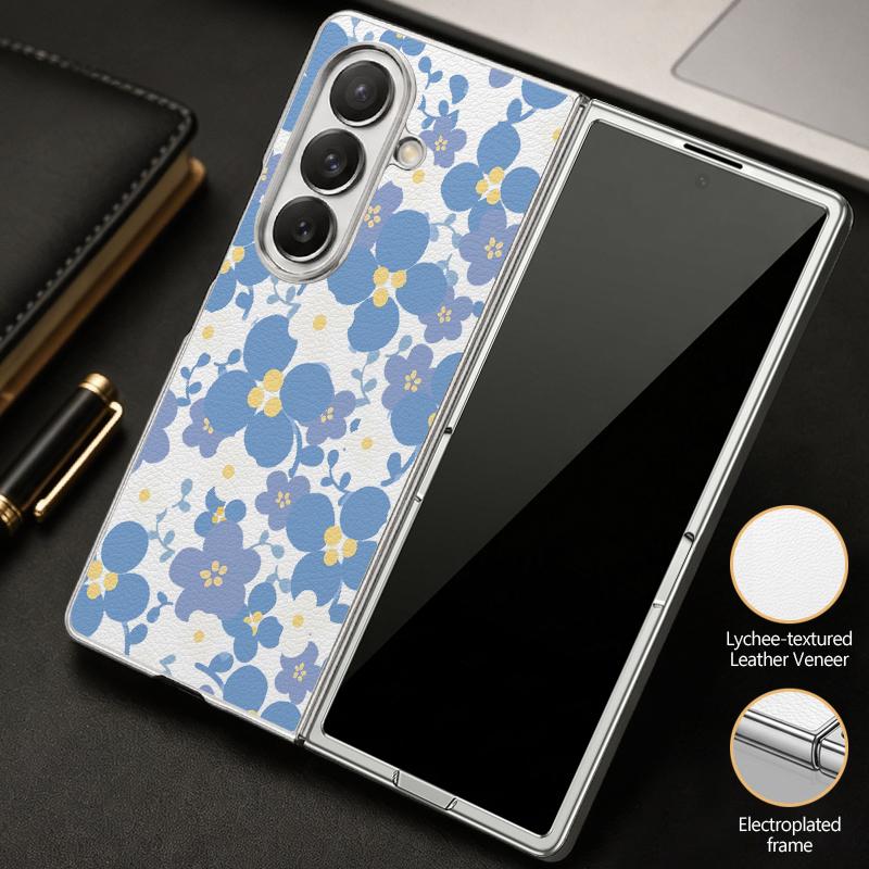 Vintage Strawberry Flower Print Case For Samsung Z Fold 8 Ultra 7 6 5 Luxury Plating Leather Skin Hard Phone Cover For Galaxy Z Fold8 Fold7 Fold6