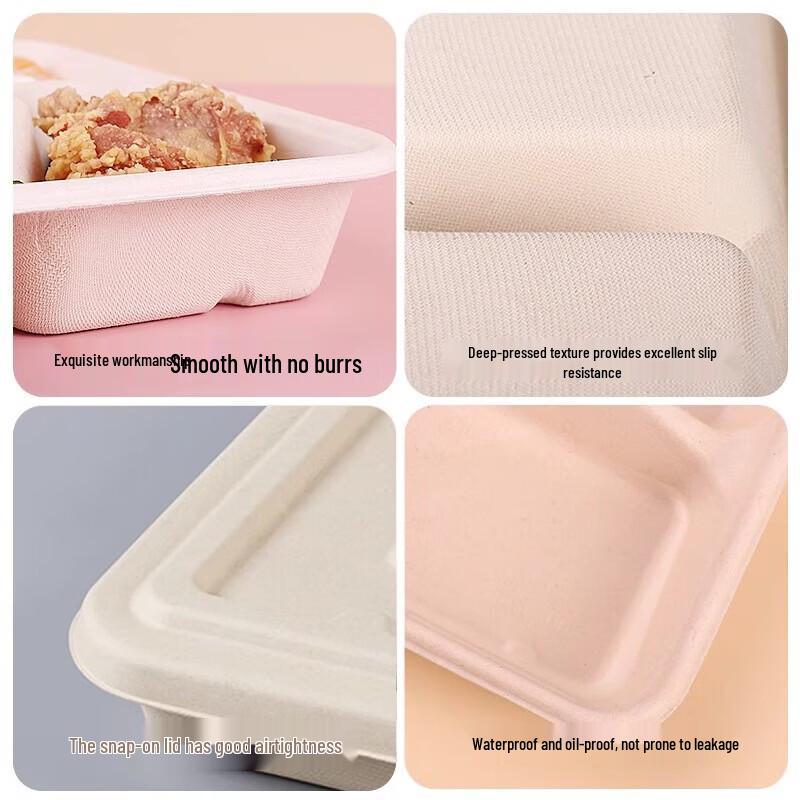 Degradable 5-Compartment Bagasse Meal Boxes with Lids