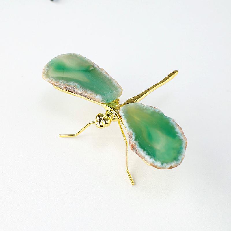 

Colorful Natural Agate Slice Dragonfly Healing Small Decoration Office Desktop Decoration Crystal Animal Statue Modern Art Decor