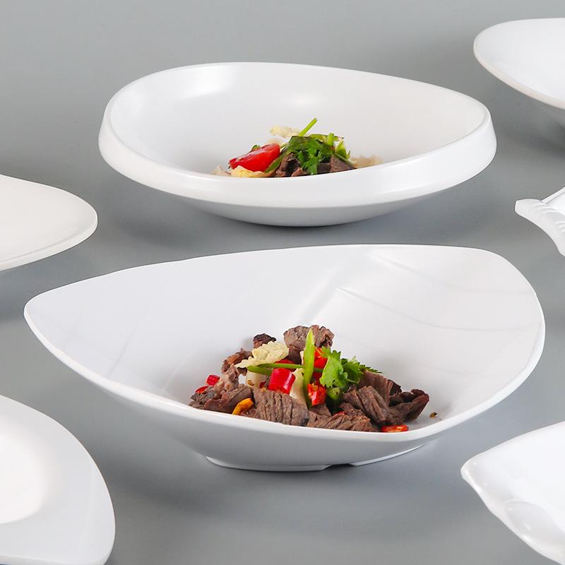 Irregular Shaped White Melamine Plates for Hotel & Restaurant - Porcelain Imitation Cold Dish Saucers