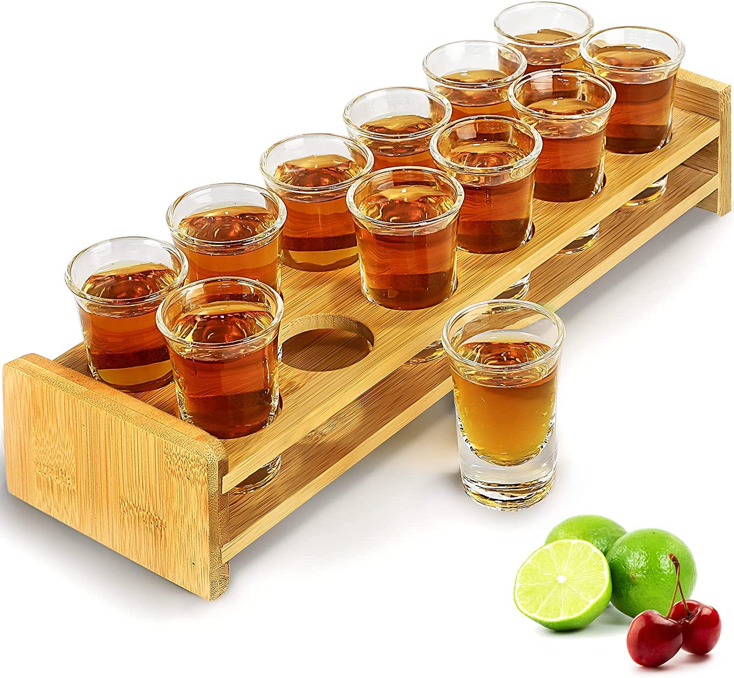 Shot Glass Set of 12 - 35ml with Shelf, Clear Glasses, Heavy Base, Whiskey Glass Set, Vodka, Tequila, Cocktail Glasses