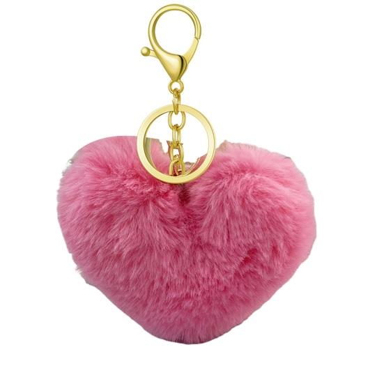 Breloc Inimă Pufoasă Breloc cu Pandantiv Blană Artificială de Iepure Pandantiv pentru Geantă Decorare Chei Mașină Accesoriu Etichetă Bagaj