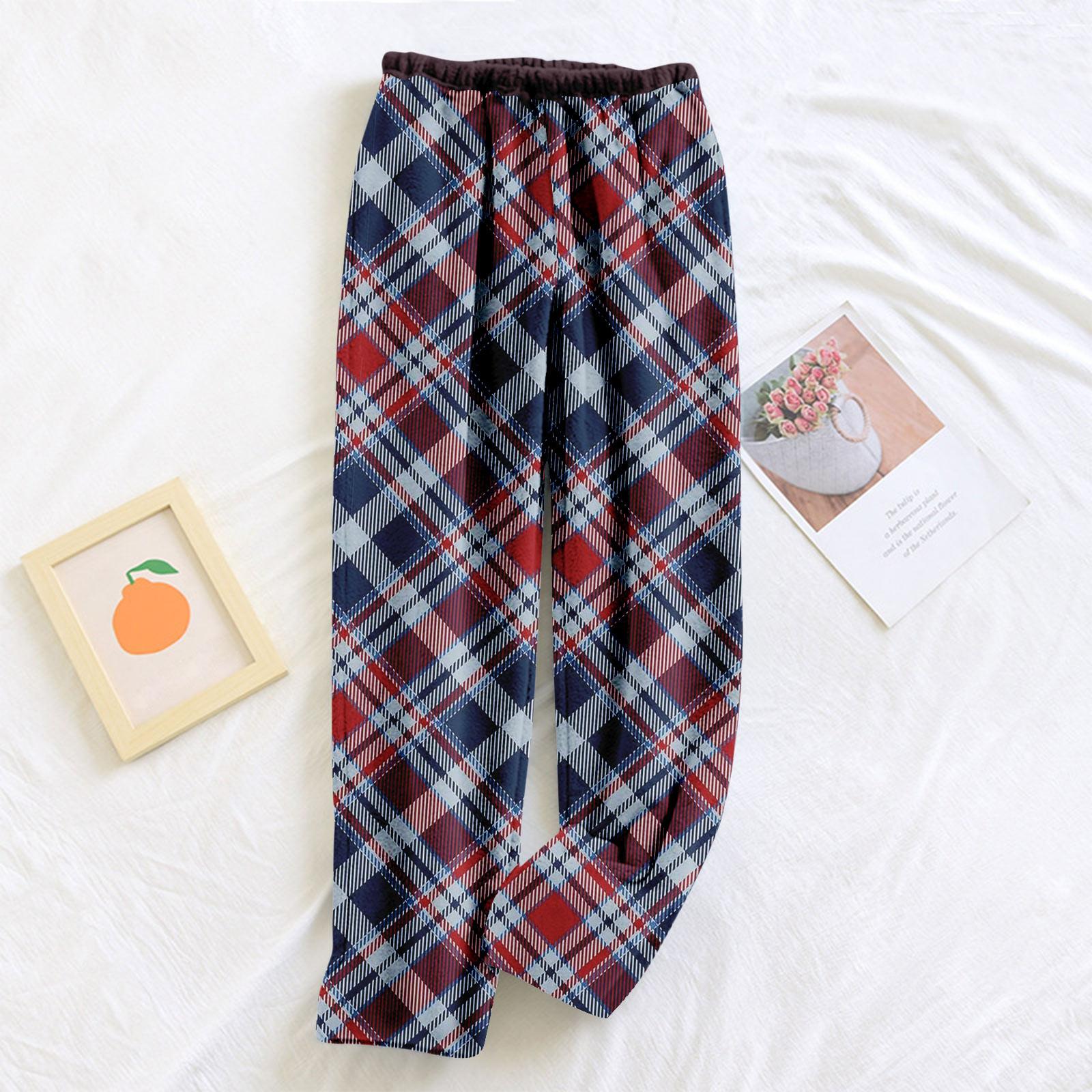 

Женские пижамные штаны, плюшевые пижамные штаны с мягкой эластичной талией, клетчатые штаны с 2 карманами M тёмно-синий