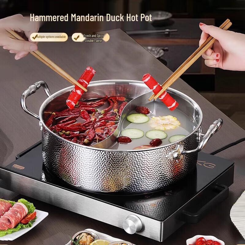 FATTBAO 304 Stainless Steel Hammered Hot Pot with Glass Lid