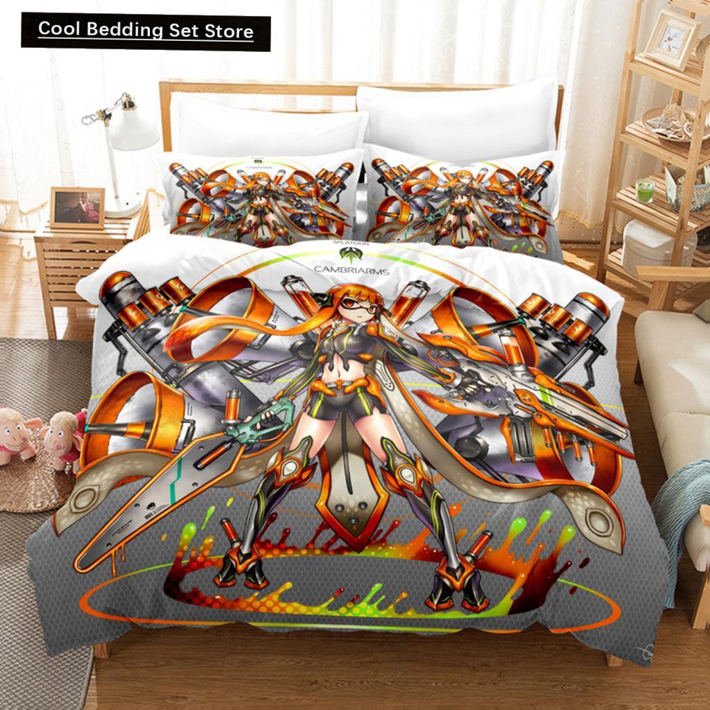 

Комплект постельного белья Splatoon Односпальный Полуторный Двуспальный Кинг-сайз Каваий Комплект постельного белья для мальчиков/девочек Взрослый Комплекты пододеяльников для спальни мальчиков 3D-принт EU single(135x200cm)