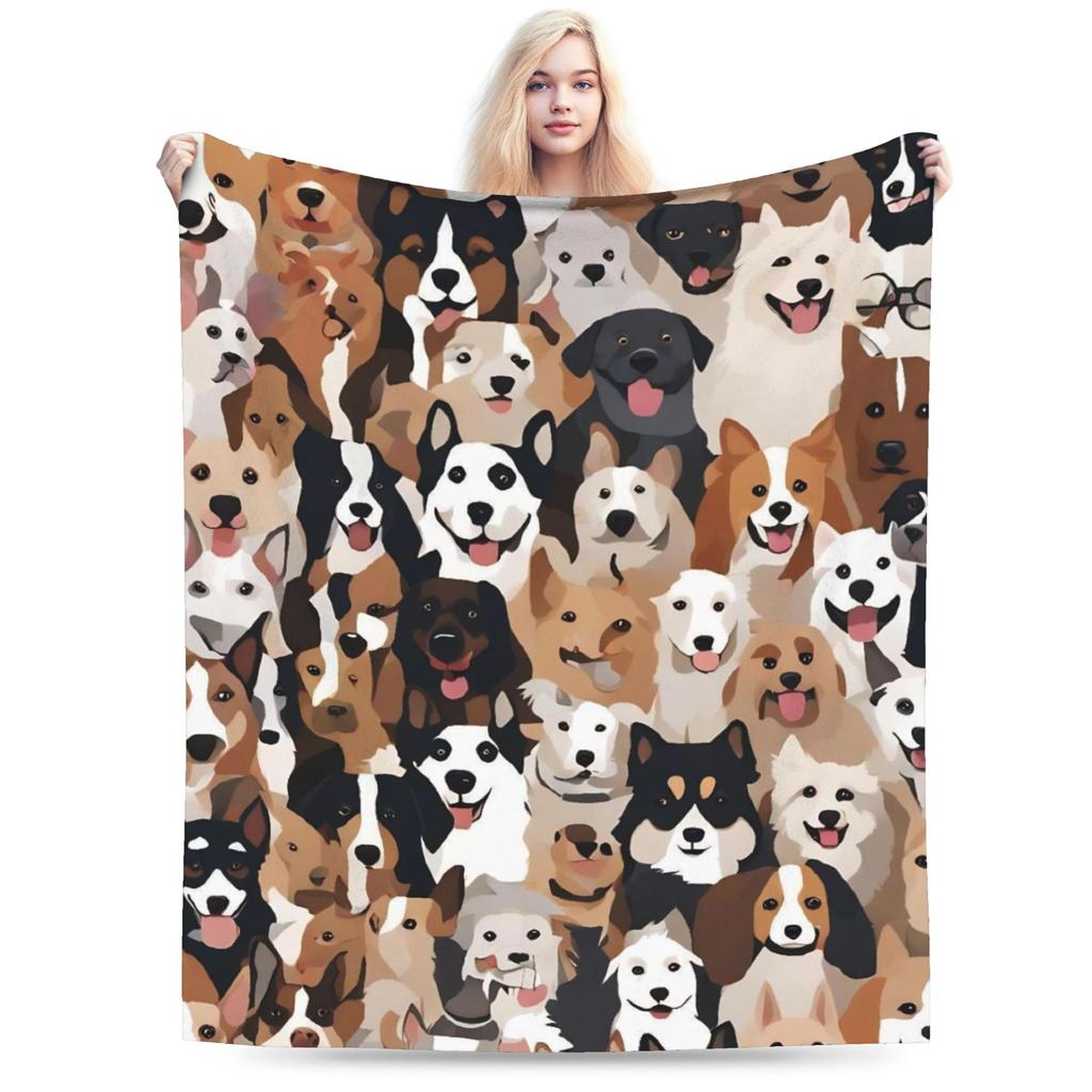 Retro Vintage Art Cute Dogs Warm Soft Blanket Kids Adult Plush Throw Blanket Novelty Outdoor Flannel Bedspread Sofa Bed Cover
