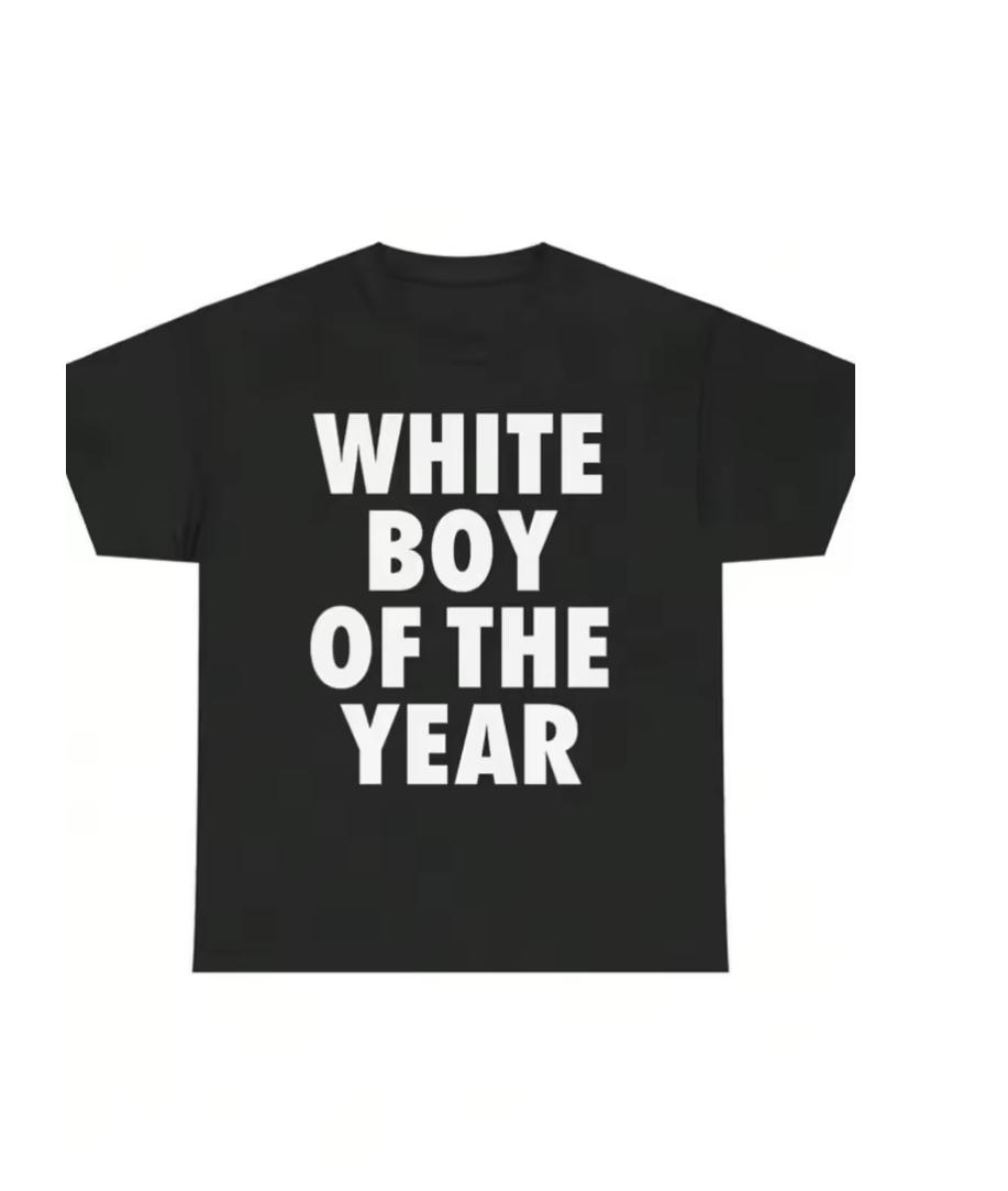 White Boy of The Year Text T-Shirt Women 2026 Funny Meme Graphic Tees Bold Streetwear Cotton Short Sleeve Tops S