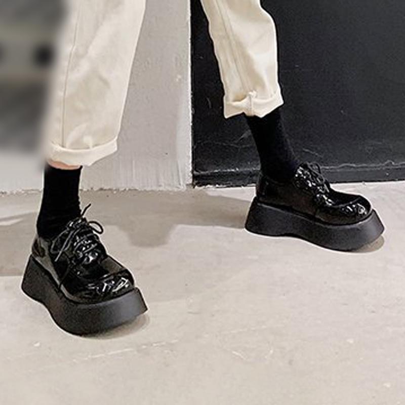 Pantofi din piele britanică pentru femei, fund gros, cu dantelă, pentru fete, pantofi Mary Janes din piele moale, pantofi cu platformă de toamnă și iarnă