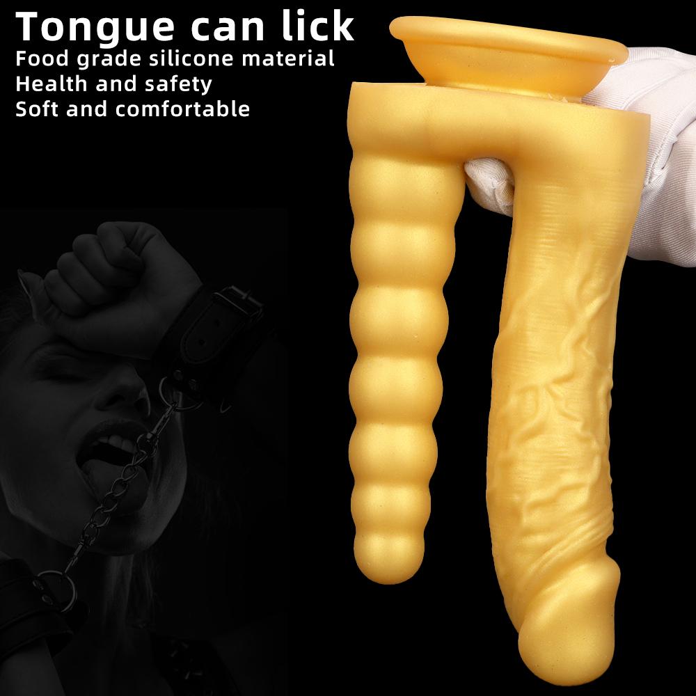 Double Dildos Female Masturbation Double Penetration Both Vagina and Anus Big Penis with Suction Cup Sex Toy Anal Plug Penis