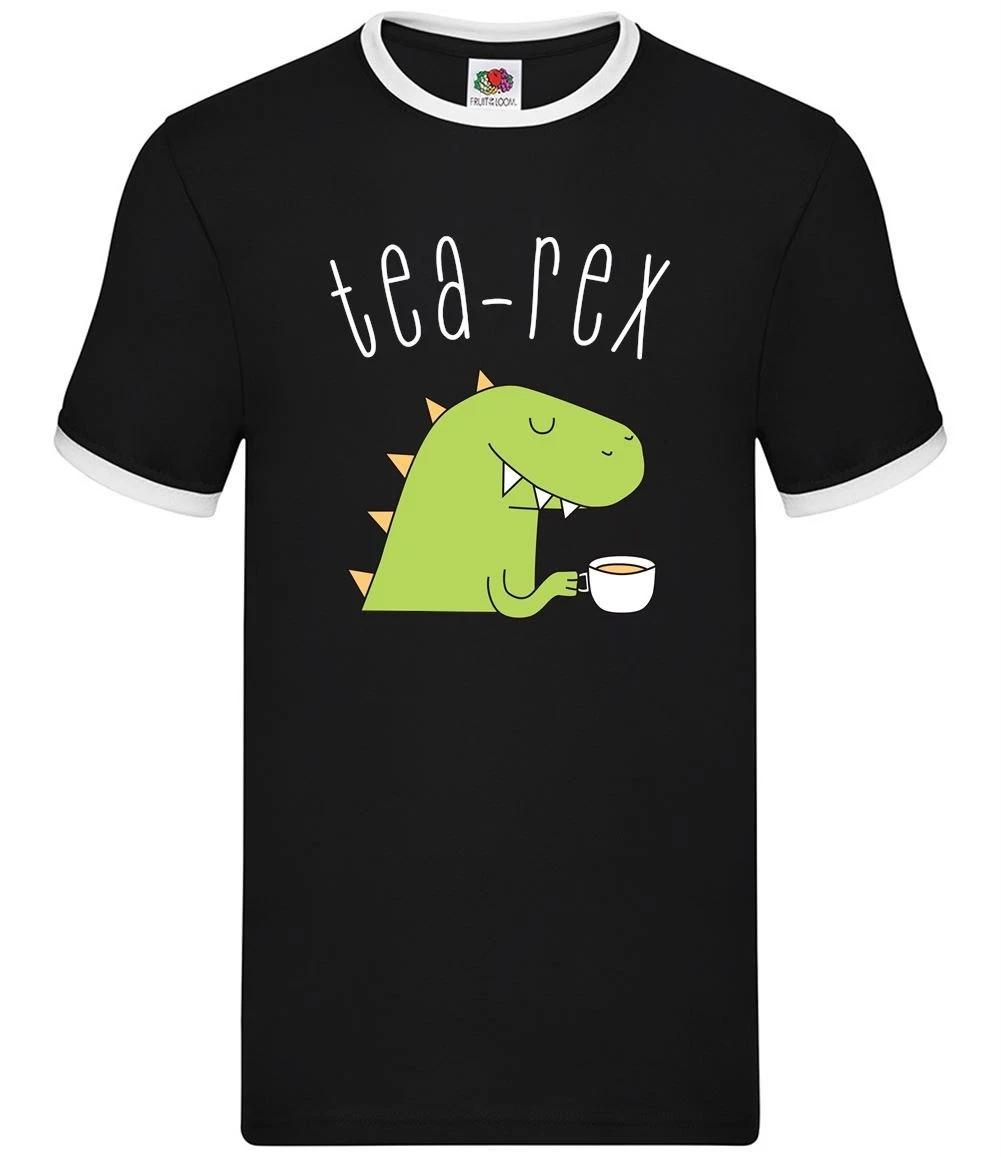Tea-Rex - Mens Ringer - Dinosaur T-Rex Love Animal Cute Pun tea L