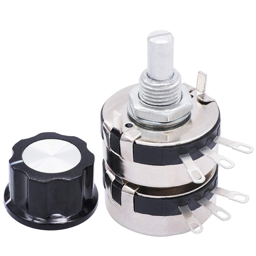 TWTADE /WTH118-2W 4K7 Ohm Dual Gang Potentiometer Carbon Linear Variable Turn Rotary Potentiometer + A03 Knob