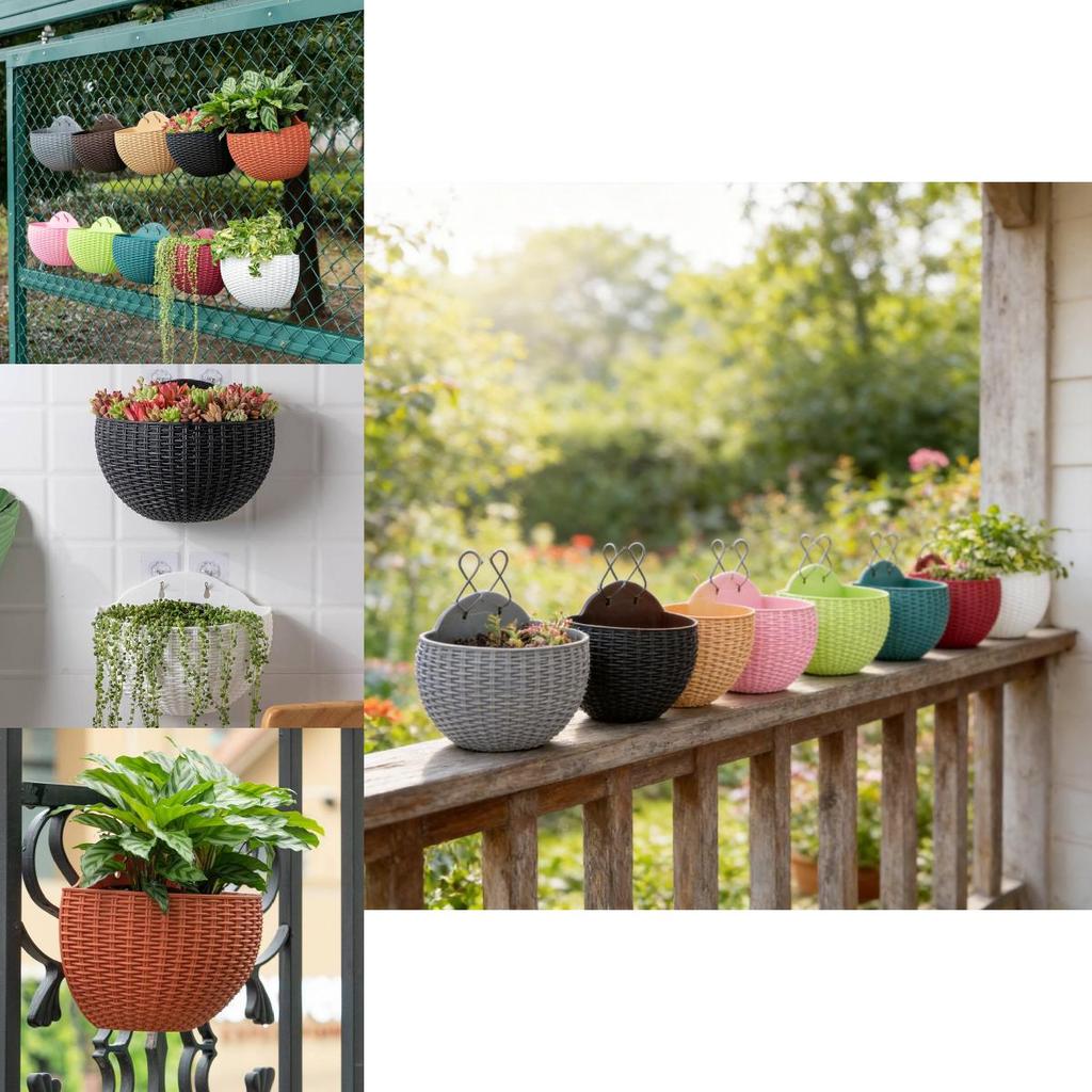Wall Mount Planter With Rattan Style Wicker Design For Indoor Garden Decor