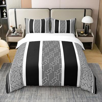 Geometric Duvet Cover for Kids Boys Comforter Cover Set Twin Size Strip Lines Bedding Set with 2 Pillow Case 3Pcs Bedroom Decor