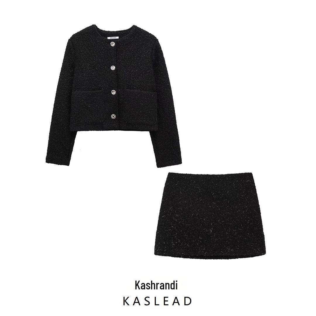 

2024 Winter Women s Fashion: European & American Style Short Jacket & Skirt Set S