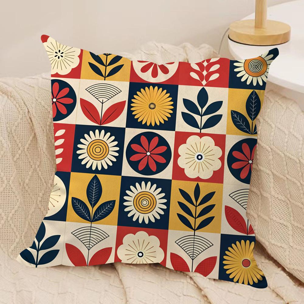 

Retro CheckeredFlower Cushion Cover Pillowcase Ultra Soft Skin Friendly Fabric Cloud Like Comfort Concealed Zipper 30x30 cm