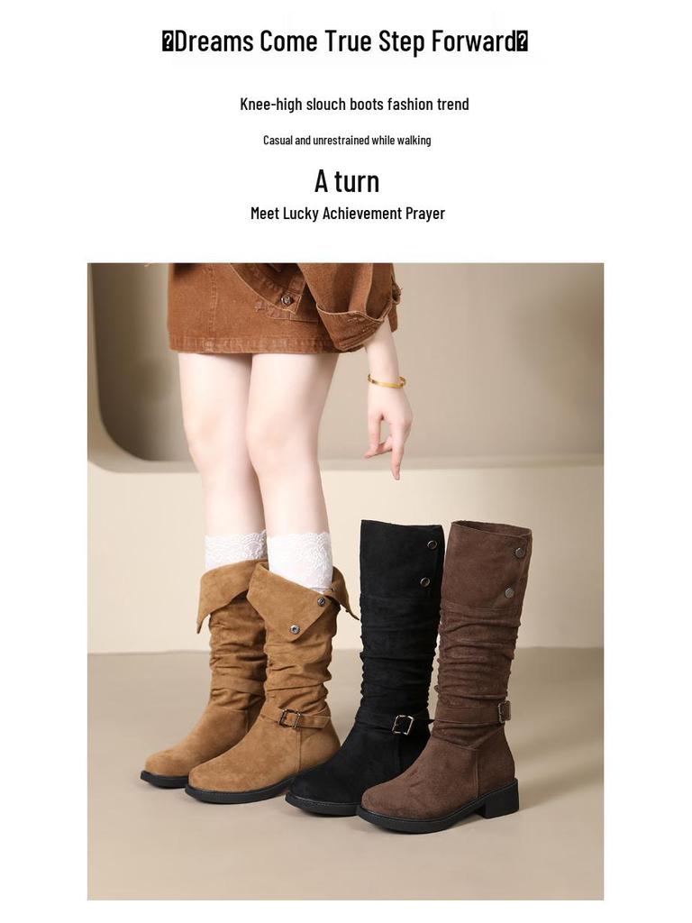 Women's Over-the-Knee Cowboy Slouch Boots - 2025 Autumn/Winter, Chunky Heel Long Knight Boots