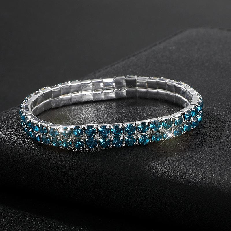 Full Diamond Bracelet Exaggerated Rhinestone Bracelet Bridal Crystal Two Rows Elastic Line Bracelet Female