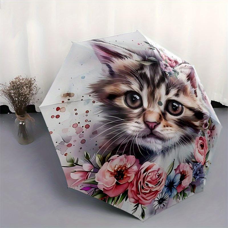 1pc Appealing Kitten & Flower Automatic Opening and Closing Umbrella - Suitable for Various Occasions, Outdoor Activities, Lightweight and Durabl