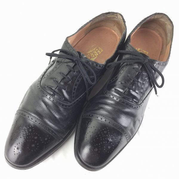 Salvatore Ferragamo Semi Brogue Business Shoes Black Size 10D 27.5-28.0 Men's(USED)