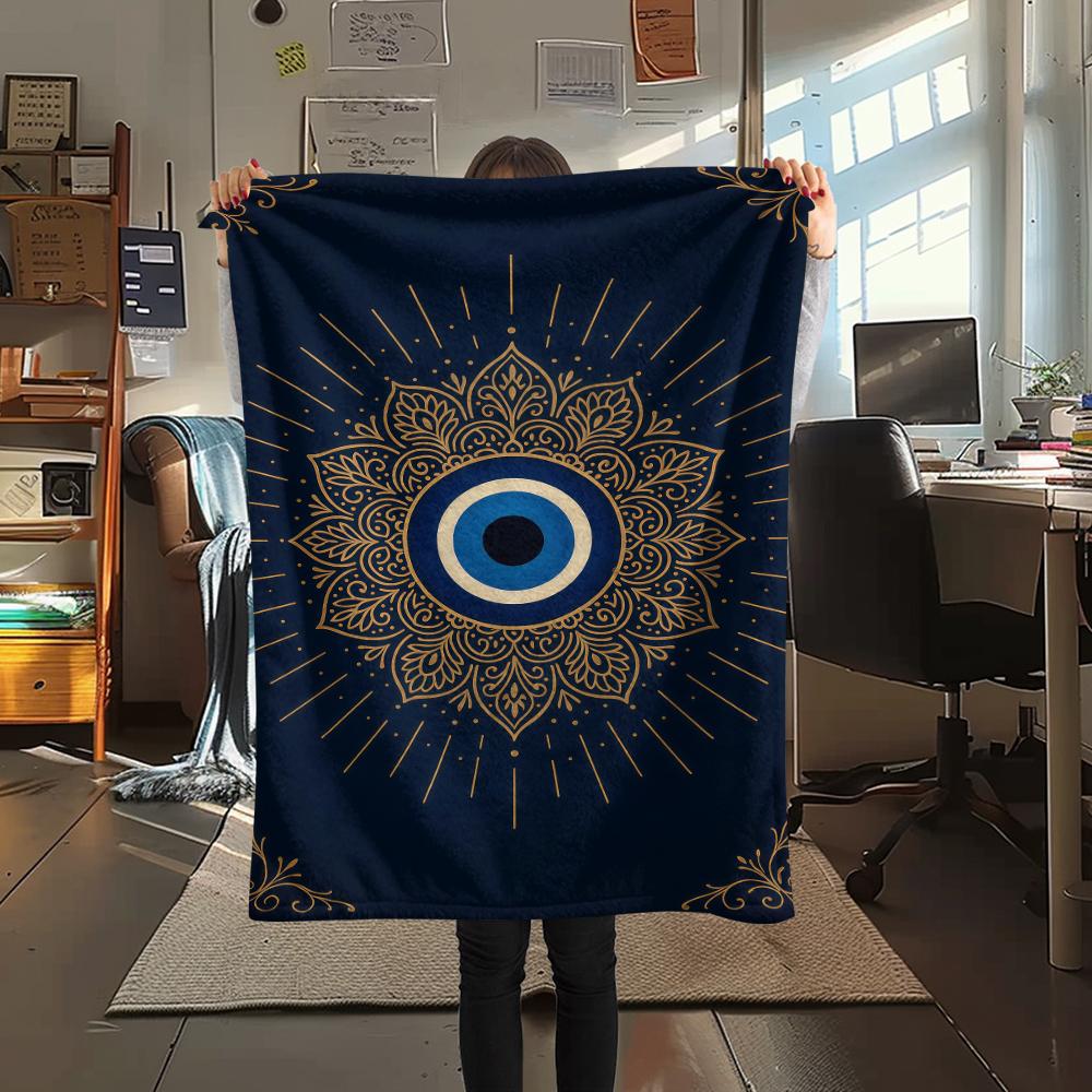 1PC Nazar Boncuğu Print Flannel Blanket, High quality All Seasons, Home Decor, Warmth and Comfort, Perfect for Christmas Gifts