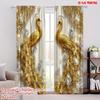 2Pcs Polyester Golden Peacock Printing Window Curtains Birthday Party Decoration Backdrop Drapes for Living Room