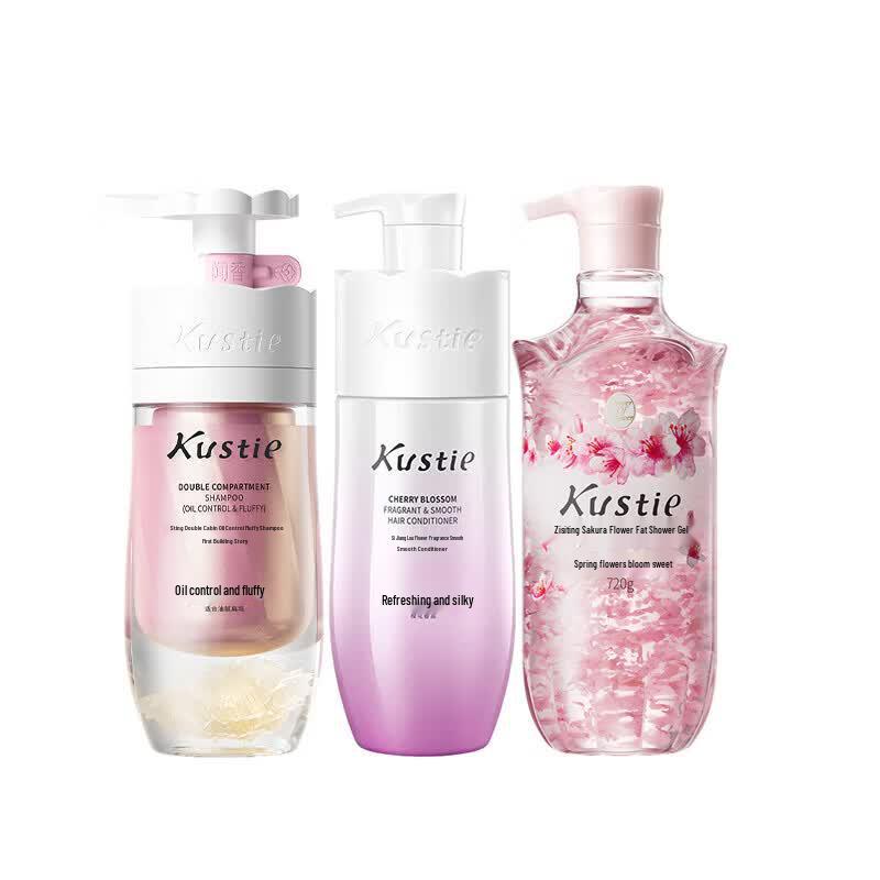 Kustie Sakura Shampoo, Conditioner & Shower Gel Set