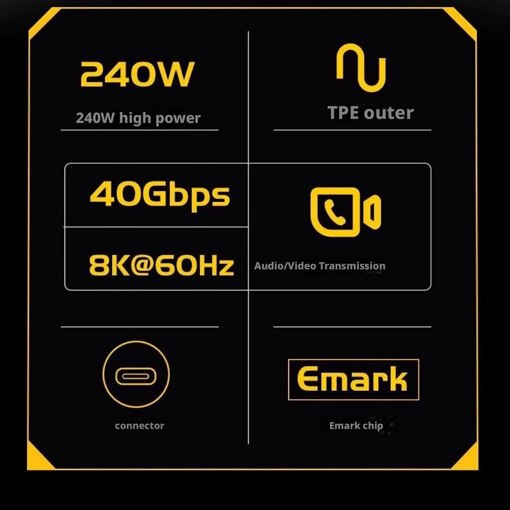 USB 4.0 Cable Portable Keychain 240W USB C Charging Cable 40Gbps Data Transfer Thunderbolt 8K@60Hz Video Display For IPhone16