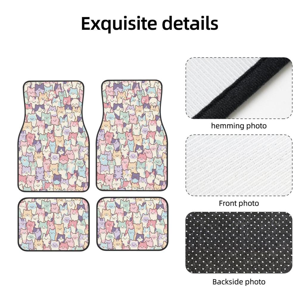 Cartoon Cute Cats Print Car Floor Mats of 4 Pieces Anti Slip Front Rear Foot Mats Universal Car Accessories for SUV Van Truck